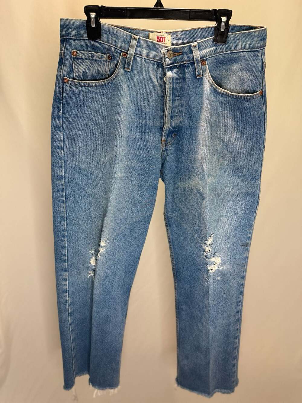 Levi's 501 Original Straight Leg Button Fly Distressed Jeans W34 L30